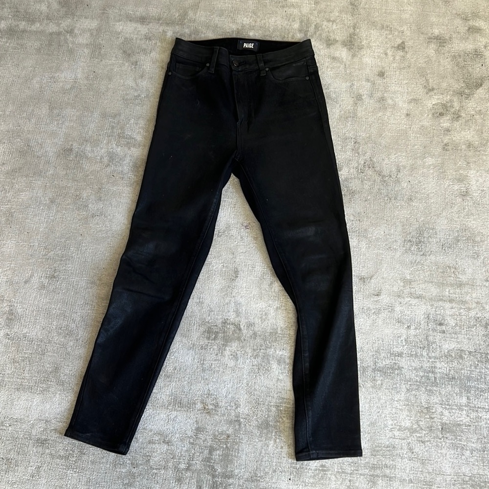 Lightly word PAIGE black jeans with coating. Smoke free pet free home.